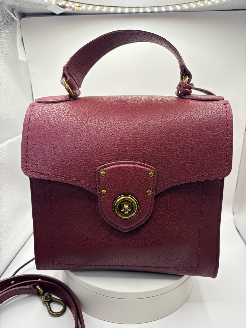 Lauren Ralph Lauren Burgundy Top-Handle Satchel with Gold Hardware